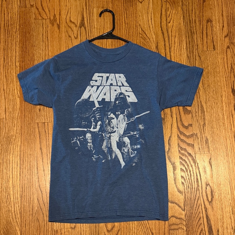 Star Wars Vintage Graphic Tee - Blue with White Print, Size Small
